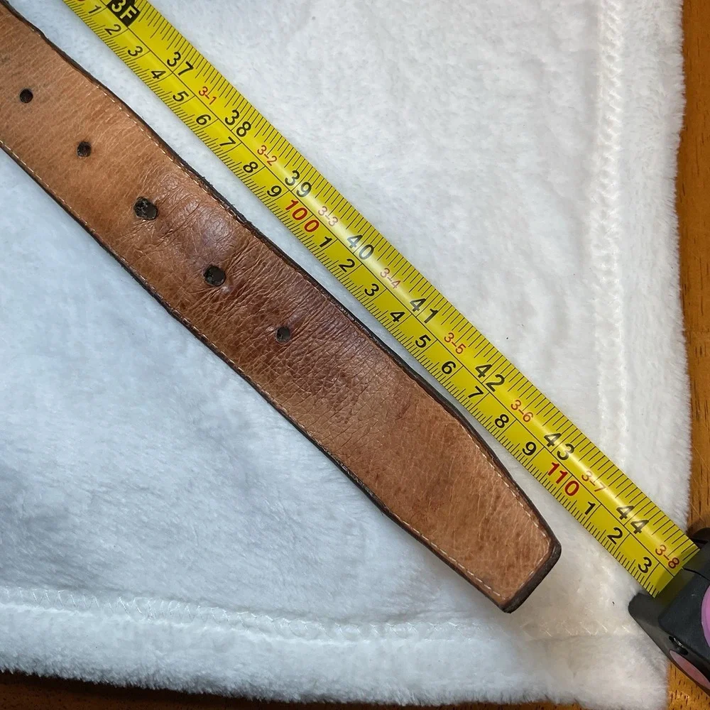 Men's Italian Leather Aponte Belt Brown Ribbed Silver Hardware 43.5